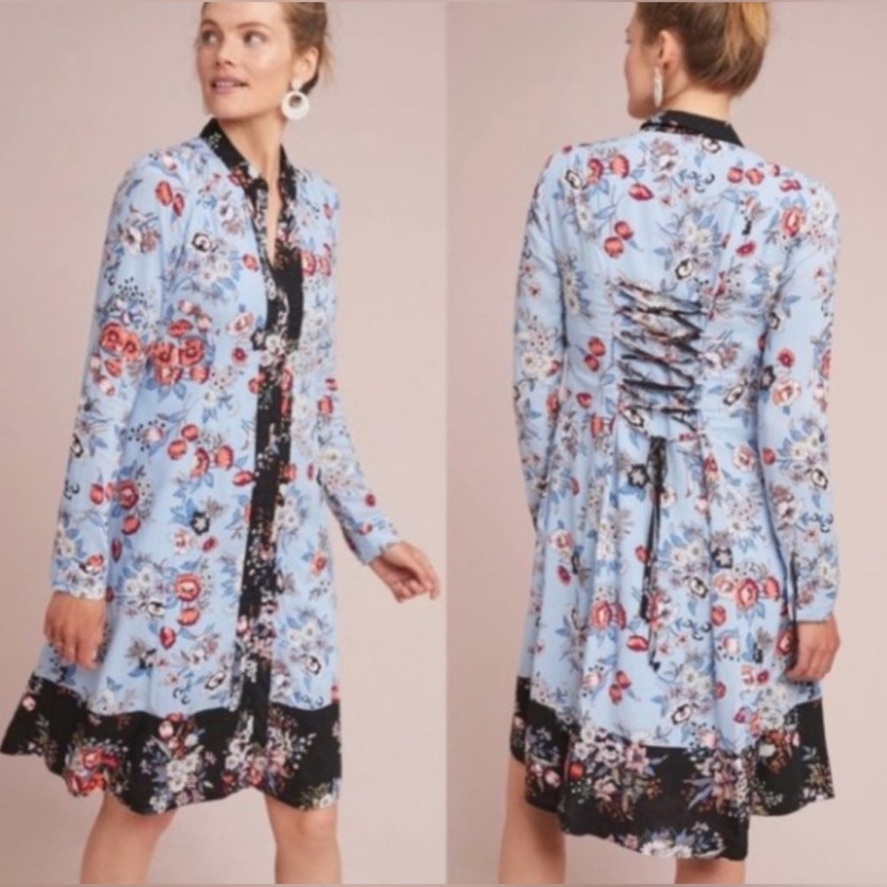 Maeve Blue Floral Long Sleeve Dress
